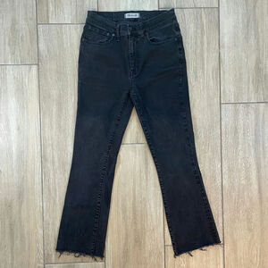 Madewell Cali Demi Boot Jean Women 28 Black Wash Raw Hem High Rise Stretch Denim